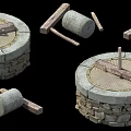Traditional Rustic Garden Ornaments Featuring Stone Mill Roller And Circular Structure