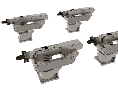 Industrial Factory Floor With Four Robotic Arms For Automated Manufacturing Tasks 3d model