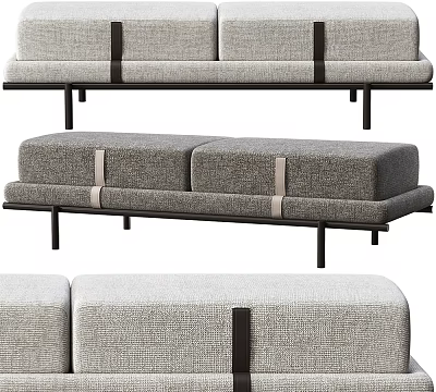 Modern Grey Fabric Sofa Bench With Metal Legs And Minimalist Design 3d model