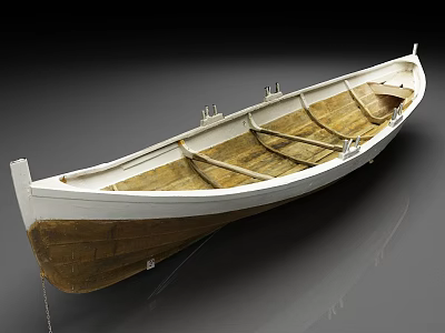 Vintage Wooden Ship Model Featuring White Exterior Brown Interior And Beam Structure 3d model