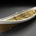 Vintage Wooden Ship Model Featuring White Exterior Brown Interior And Beam Structure