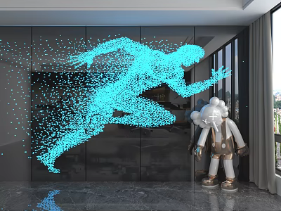 Modern Wall Panel Interior Design With Light Art Running Figure And Sculpture 3d model