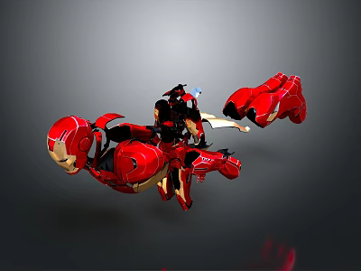 Rider Riding Red Armored Mechanical Creature With Mechanical Appendages And Features 3d model