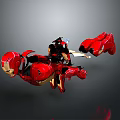 Rider Riding Red Armored Mechanical Creature With Mechanical Appendages And Features