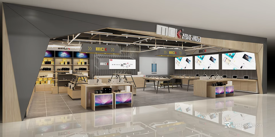 Digital Store Interior With Electronic Products Display Shelves And Counter 3d model 
