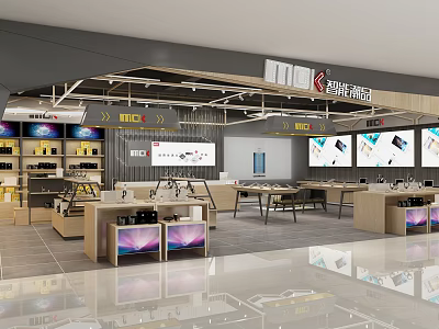 Digital Store Interior With Electronic Products Display Shelves And Counter 3d model