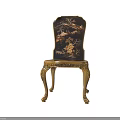 Luxurious Black Accent Chair With Gold Carved Legs And Intricate Painted Backrest Design