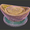 Traditional Gold Ingot Shaped Jewelry with Intricate Carved Characters on Green Display Base