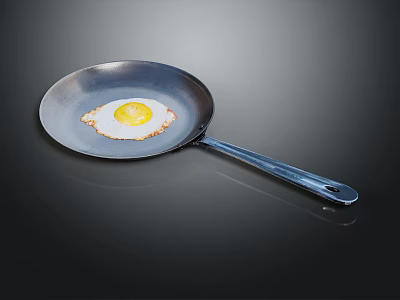 Delicious Fried Egg Cooked In A Frying Pan With Runny Yolk On Dark Background 3d model