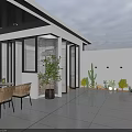 Roof Terrace Garden Landscape With Wooden Deck White Umbrella Red Maple Tree And Green Plants