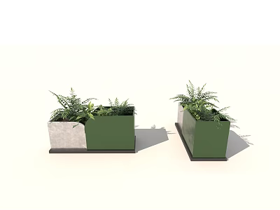 Modern Garden Decorative Planters With Green Gray Design And Fern Foliage 3d model
