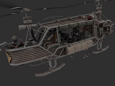Steampunk Weaponized Helicopter Vehicle With Propellers Cockpit And Weapon Systems 3d model
