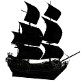 Vintage Tall Sailing Ship With Black Sails And Wooden Hull Structure