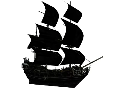 Vintage Tall Sailing Ship With Black Sails And Wooden Hull Structure 3d model
