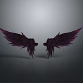 Symmetrical Purple Wings With Shiny Detailed Feathers On Dark Background Design