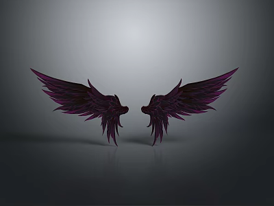 Symmetrical Purple Wings With Shiny Detailed Feathers On Dark Background Design 3d model