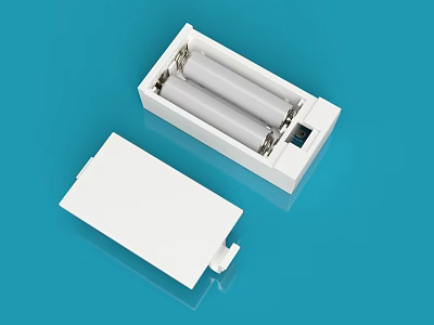 White Battery Case With Two Batteries And Detachable Lid On Blue Background 3d model