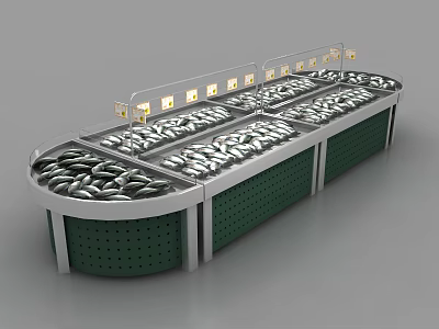 Oval Display Shelves With Multi Layer Design Green Perforated Base And Top Lighting 3d model