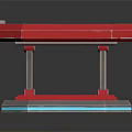 Red Octagonal Table With Gray Tabletop Blue LED Lights And Metallic Legs On Black Background