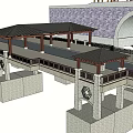 Chinese Traditional Bridge With Pagoda Style Roof And Stone Archway Structure