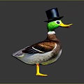 Colorful Toy Duck Wearing Black Top Hat Green Neck And Orange Beak On Dark Background