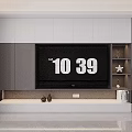 Modern Minimalist TV Background Cabinet With White Gray Open Shelves And Decorative Items