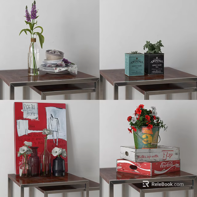 Transparent And Red Vase Arrangement With White Red Flowers Green Plants Home Decor 3d model 