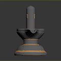Grey Decorative Object With Yellow Accents Cylindrical Top And Spout like Extension
