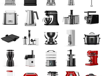 Various Daily Electrical Appliances Including Toaster Kettle Blender And Coffee Maker 3d model