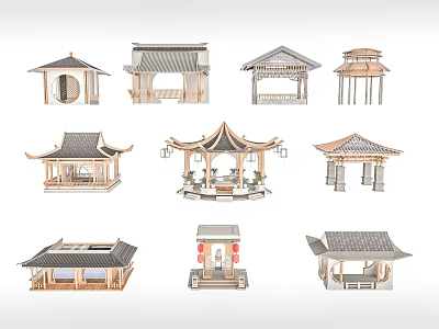 Traditional Chinese Architectural Models With Wooden Pavilions And Classic Roof Designs 3d model