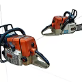 Industrial Chainsaws With Orange And White Bodies Black Handles And Cutting Chains