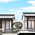 Ancient Architecture Courtyard Featuring Traditional Roof Surrounding Trees Greenery And Leisure Tables Chairs Layout