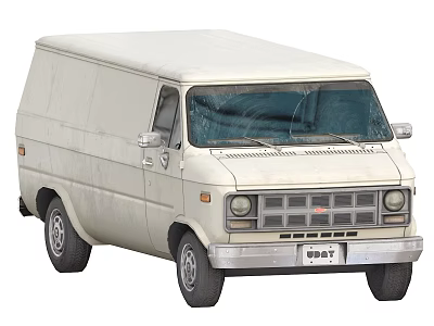 Vintage White Toyota Van With Cracked Windshield Front Grille And Dusty Exterior 3d model