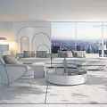 Modern Living Room Interior Sofa and Coffee Table Set With City View and Area Rug