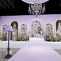 Elegant Banquet Hall Interior With Chandeliers Sunflowers White Aisle Tables And Chairs