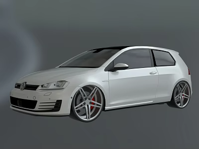 White Sporty Hatchback Car With Black Roof And Alloy Wheels Red Brake Calipers 3d model