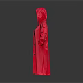 Red Waterproof Hooded Raincoat With Long Sleeves And Button Front Design 3d model