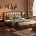 Cozy Bedroom Double Bed With Upholstered Headboard Wooden Frame Nightstands Table Lamps And Decorative Paintings