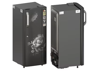 Refrigerator Freezer In Black And Gray With Peony Pattern And Exterior Handle Design 3d model