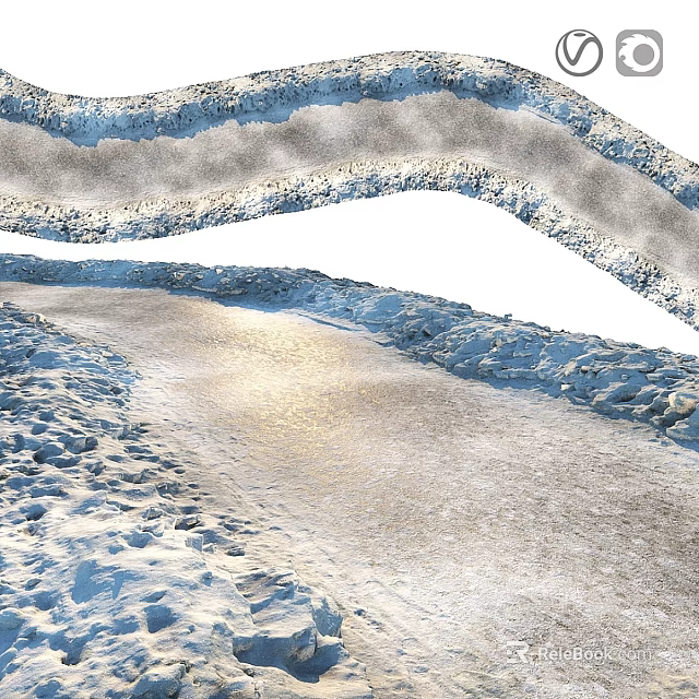 Winter Themed Frozen Food Display With Snowy Ice And Footprints 3d model 