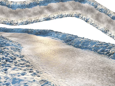 Winter Themed Frozen Food Display With Snowy Ice And Footprints 3d model