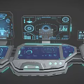 Futuristic Holographic Control Interface With Multiple Display Screens And Blue Light Effects 3d model