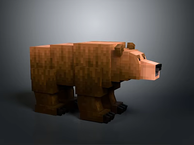 3D Pixelated Block Style Bear Model In Digital Art Rendering 3d model