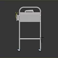 White Frame Medical Cart With Drawer Shelf Wheels And Equipment On Top