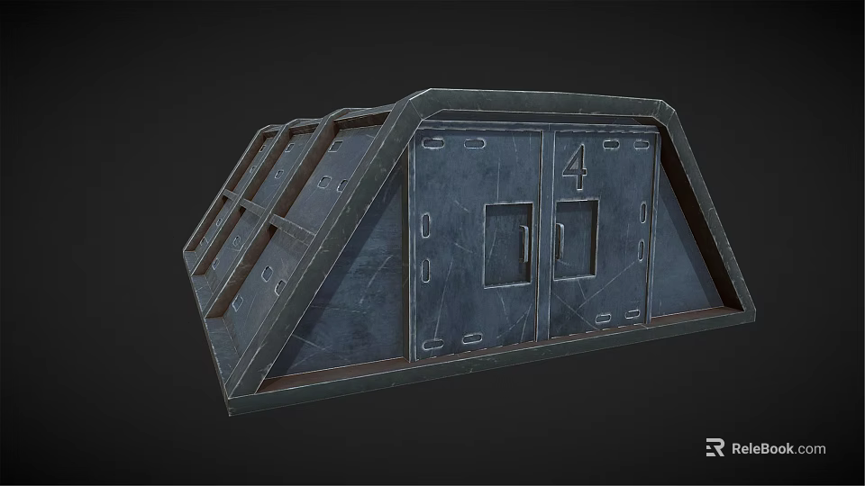 Industrial Equipment Heavy Duty Metal Structure With Sloped Top Double Doors And Number 4 For Industrial Applications 3d model 