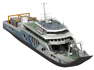 Modern Blue And White Ship With Upper Deck Structure And Stairs 3d model