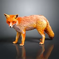 Red Fox Standing with Fluffy Fur on Dark Background Showing Reflection 3d model