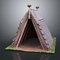 Traditional Thatch Roof Wooden Hut With Conical Structure And Grass Base