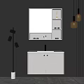 Modern Bathroom Vanity With White Cabinet Mirror Pendant Lights And Floor Lamp