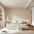 Modern Bedroom Interior Design With Starry Lights Background Wall Wooden Headboard And Soft Rugs
